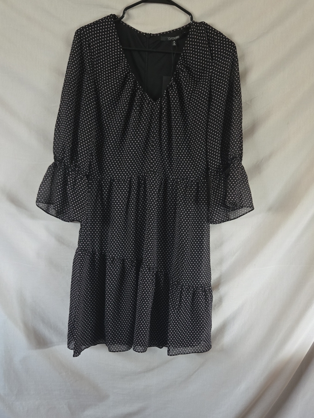 19 Cooper Black and Light Purple Polka Dot V-Neck Tiered Mini Dress